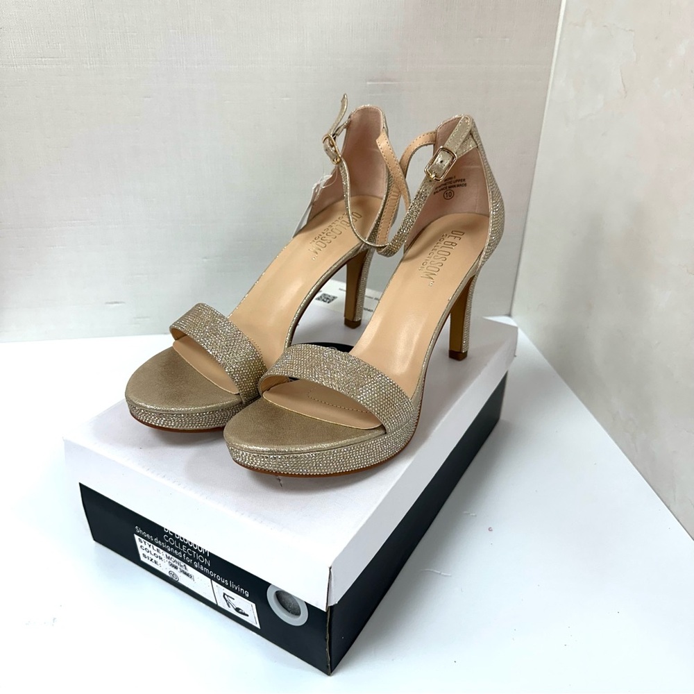 Gold Champagne Rhinestone High Platform Heels size 10